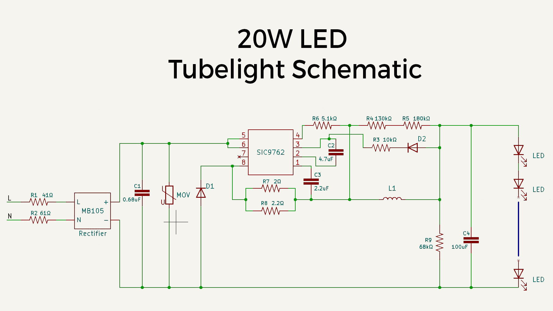 20W Tubelight Schematic and circuit